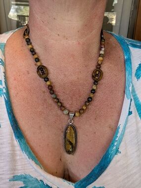 Beaded Brown and Gold Tigereye Pendant Necklace - Women's Jewelry